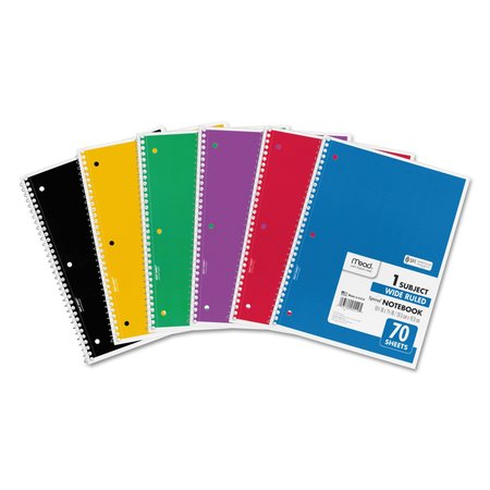 Mead Spiral Notebook, 1 Sub, Wide/Legal Rule, Astd, 10.5x8, 70 Shts, PK6 73063